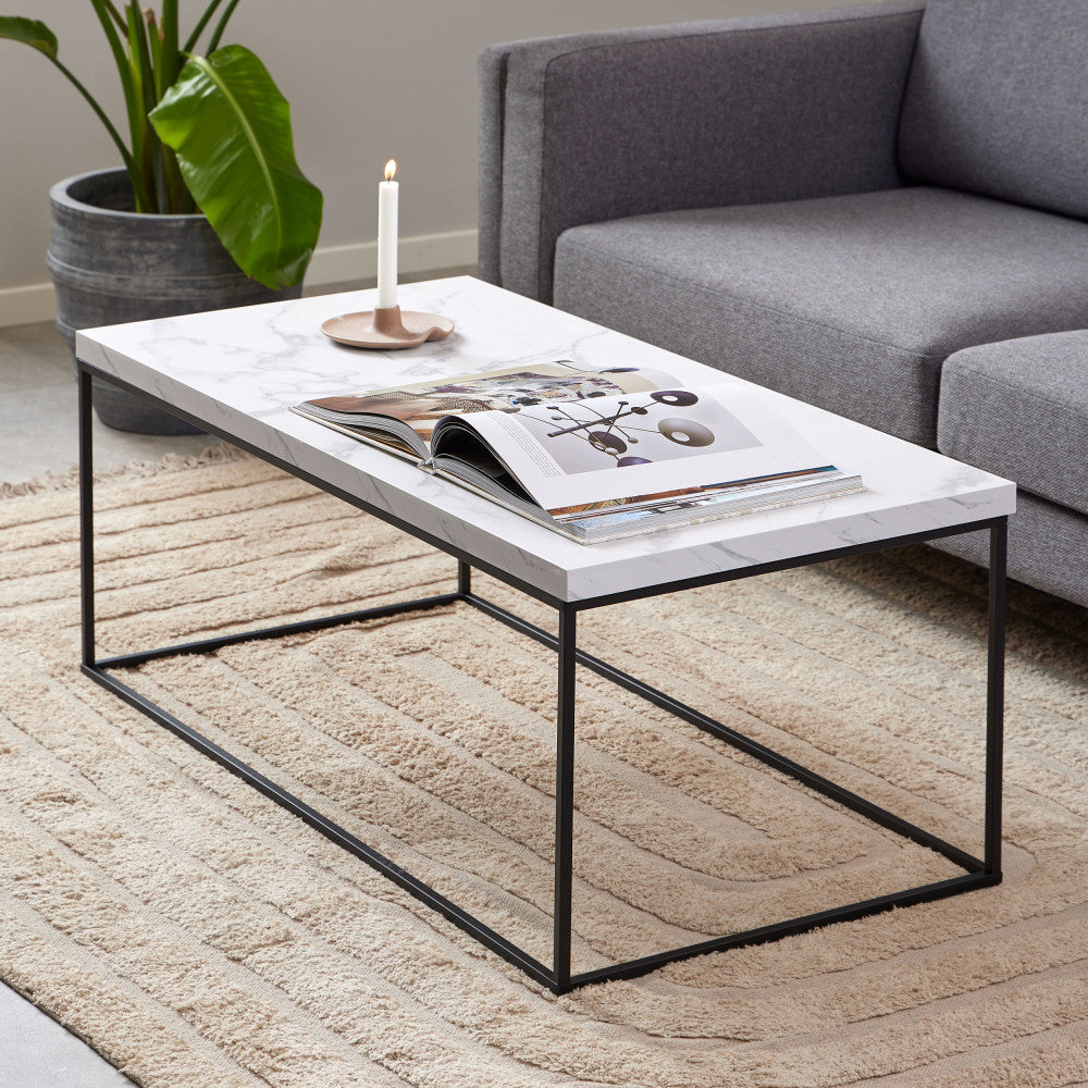 Mixo - Coffee Table - Marble Effect And Metal - White