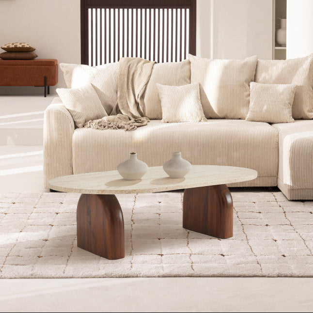 Lipali - Coffee Table in Wood - Travertine Effect - Beige