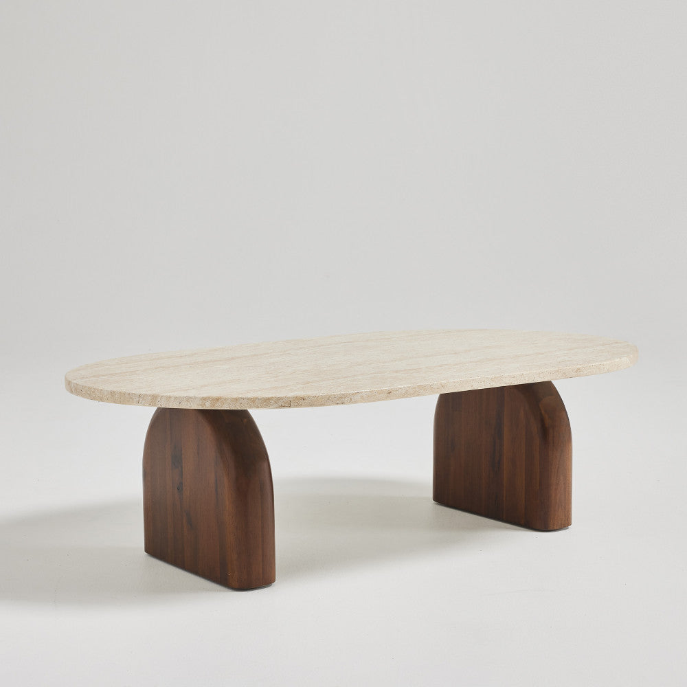 Lipali - Coffee Table in Wood - Travertine Effect - Beige