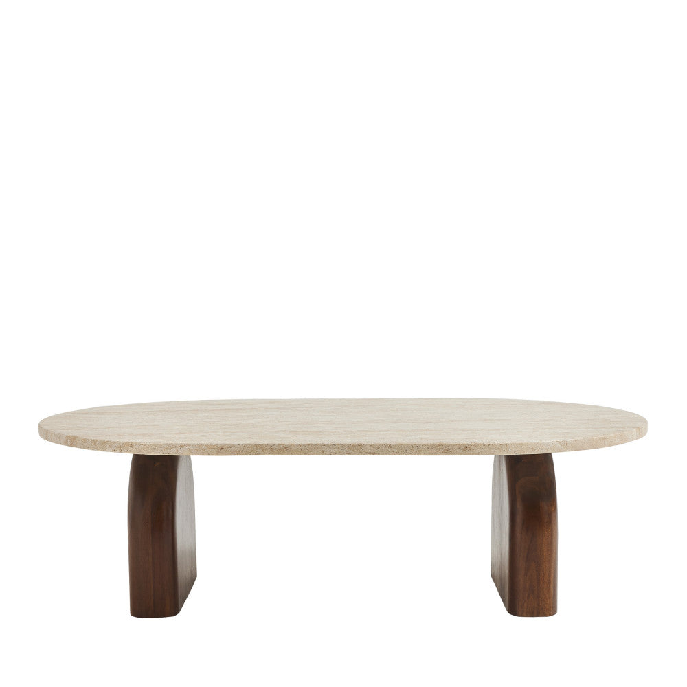 Lipali - Coffee Table in Wood - Travertine Effect - Beige