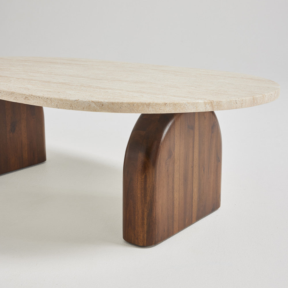 Lipali - Coffee Table in Wood - Travertine Effect - Beige