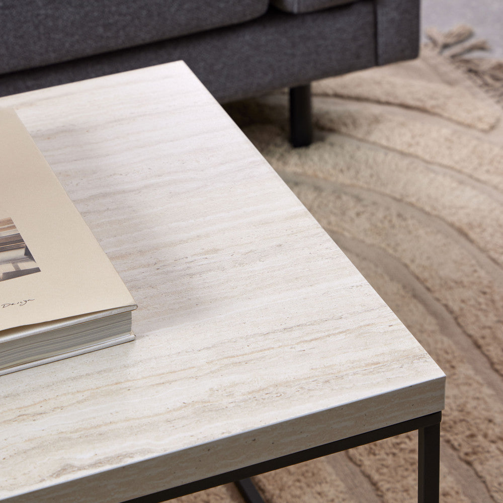 Mixo - Mesa de centro - Efecto travertino y metal - Beige