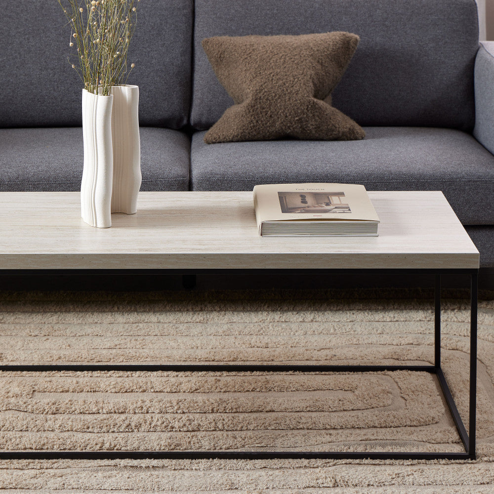 Mixo - Mesa de centro - Efecto travertino y metal - Beige