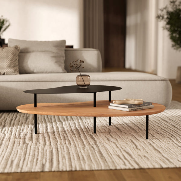 Moji - Set of 2 Nesting Tables in Wood and Black Metal