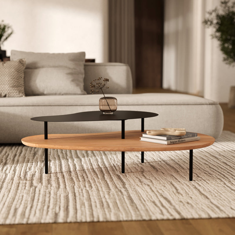 Tables gigognes Moji en bois et metal noir (lot de 2)
