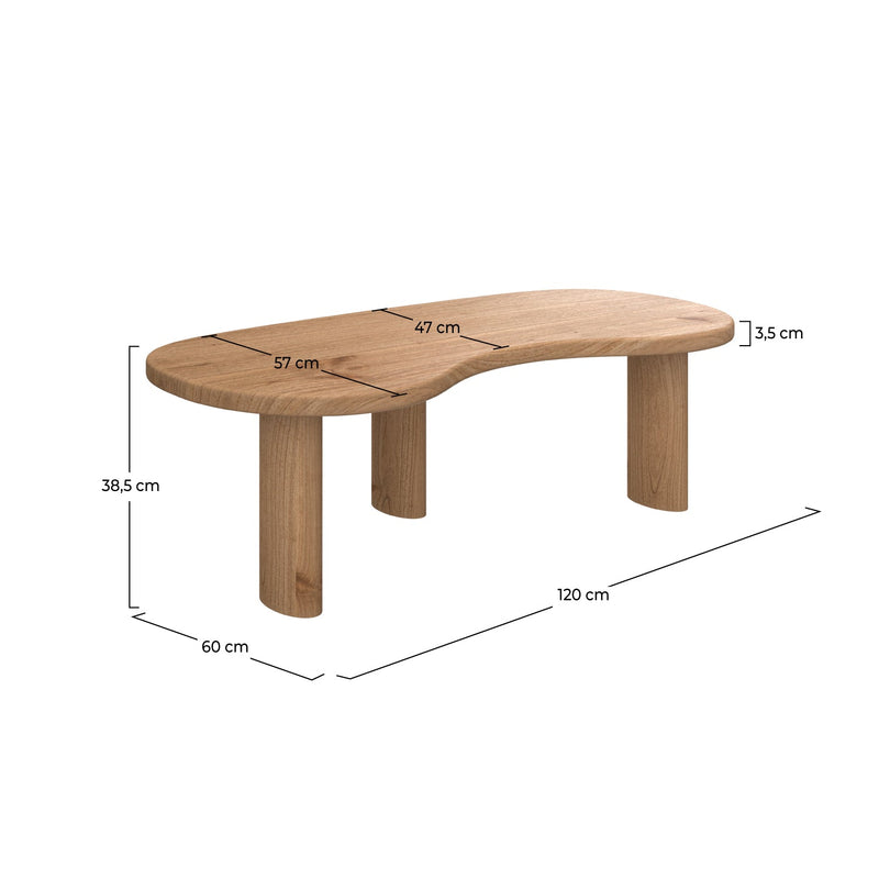 Table basse organique Brandan en bois massif de mindi