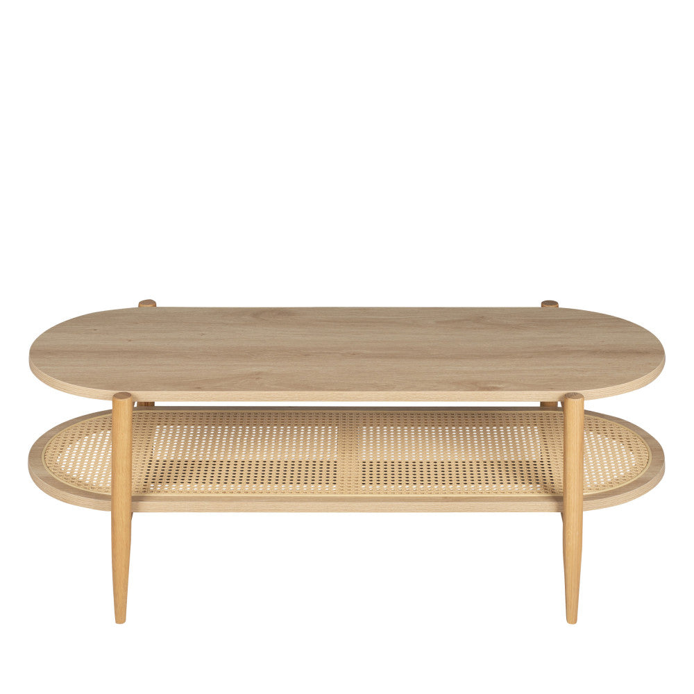 Ellos - Table Basse Ovale - Bois Et Cannage - Bois Clair