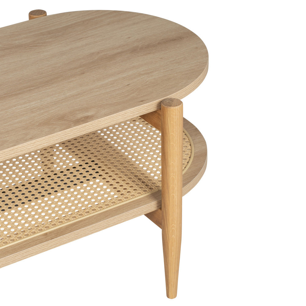 Ellos - Table Basse Ovale - Bois Et Cannage - Bois Clair