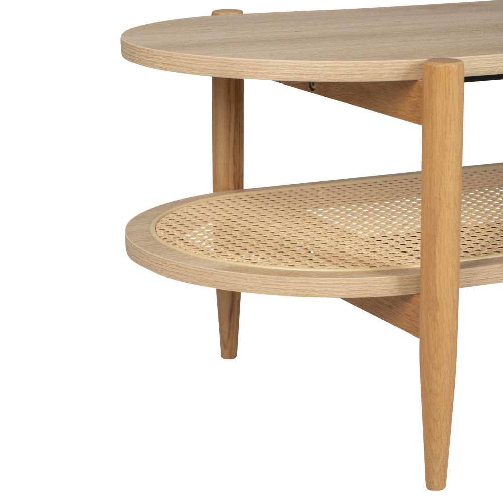 Ellos - Table Basse Ovale - Bois Et Cannage - Bois Clair