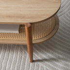 Ellos - Table Basse Ovale - Bois Et Cannage - Bois Clair