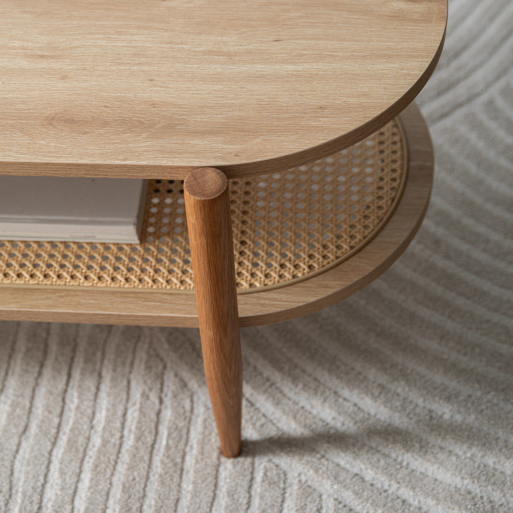 Ellos - Table Basse Ovale - Bois Et Cannage - Bois Clair