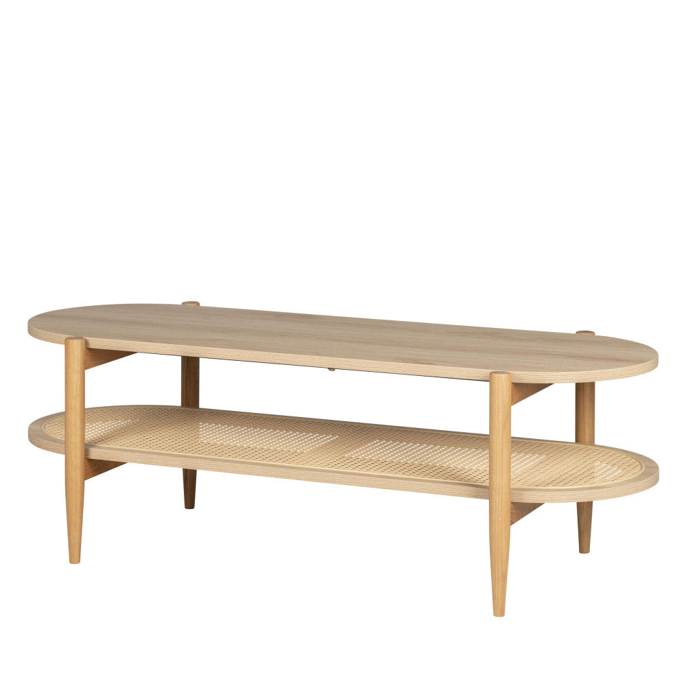 Ellos - Table Basse Ovale - Bois Et Cannage - Bois Clair