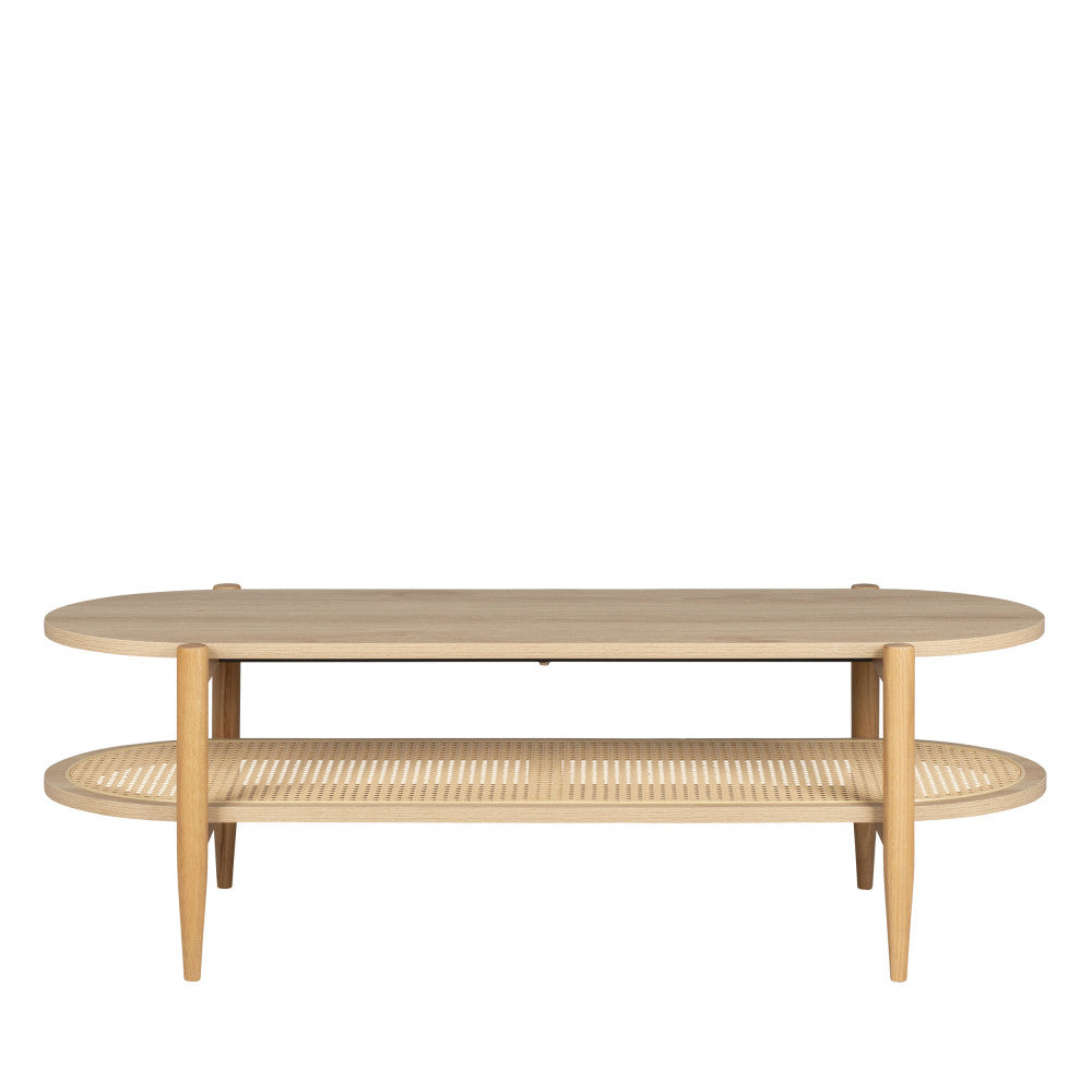 Ellos - Table Basse Ovale - Bois Et Cannage - Bois Clair