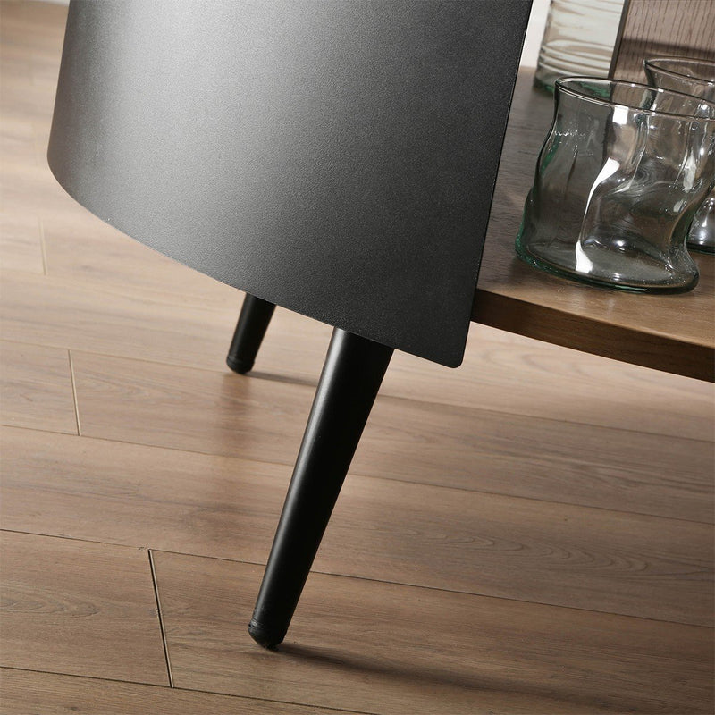 Table Basse Ronde 2 Niveaux Flancs Métal Noir - Décor Bois