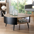 Table Basse Ronde 2 Niveaux Flancs Métal Noir - Décor Bois