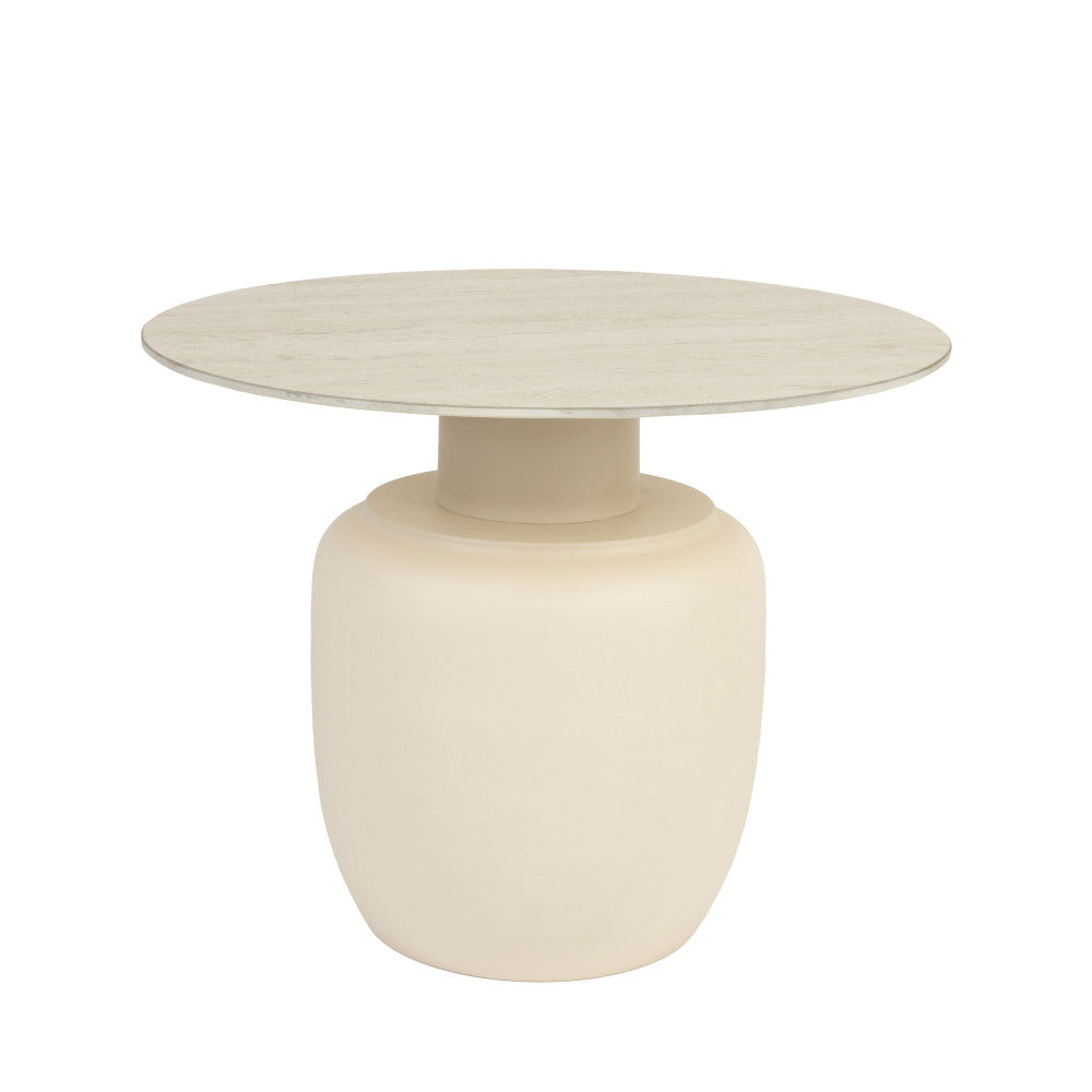 Karula - Round Travertine-Effect Coffee Table - Beige