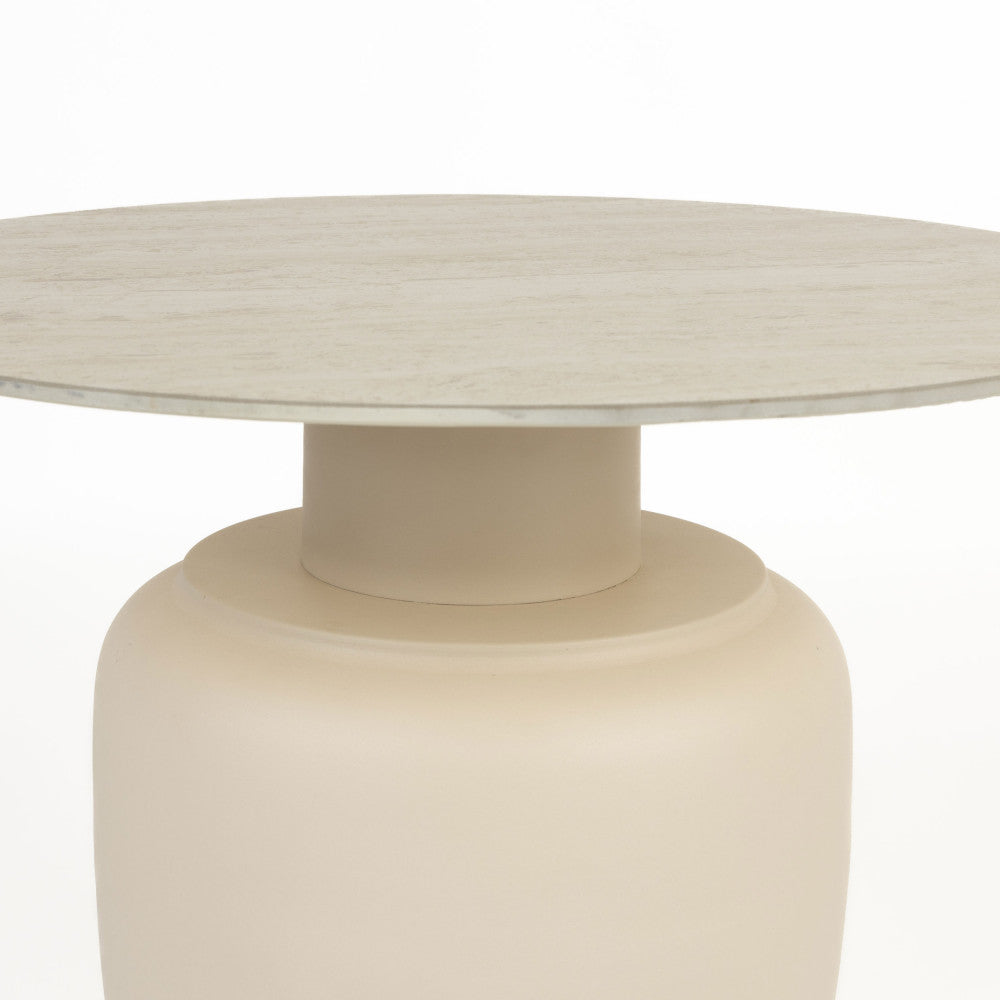 Karula - Round Travertine-Effect Coffee Table - Beige