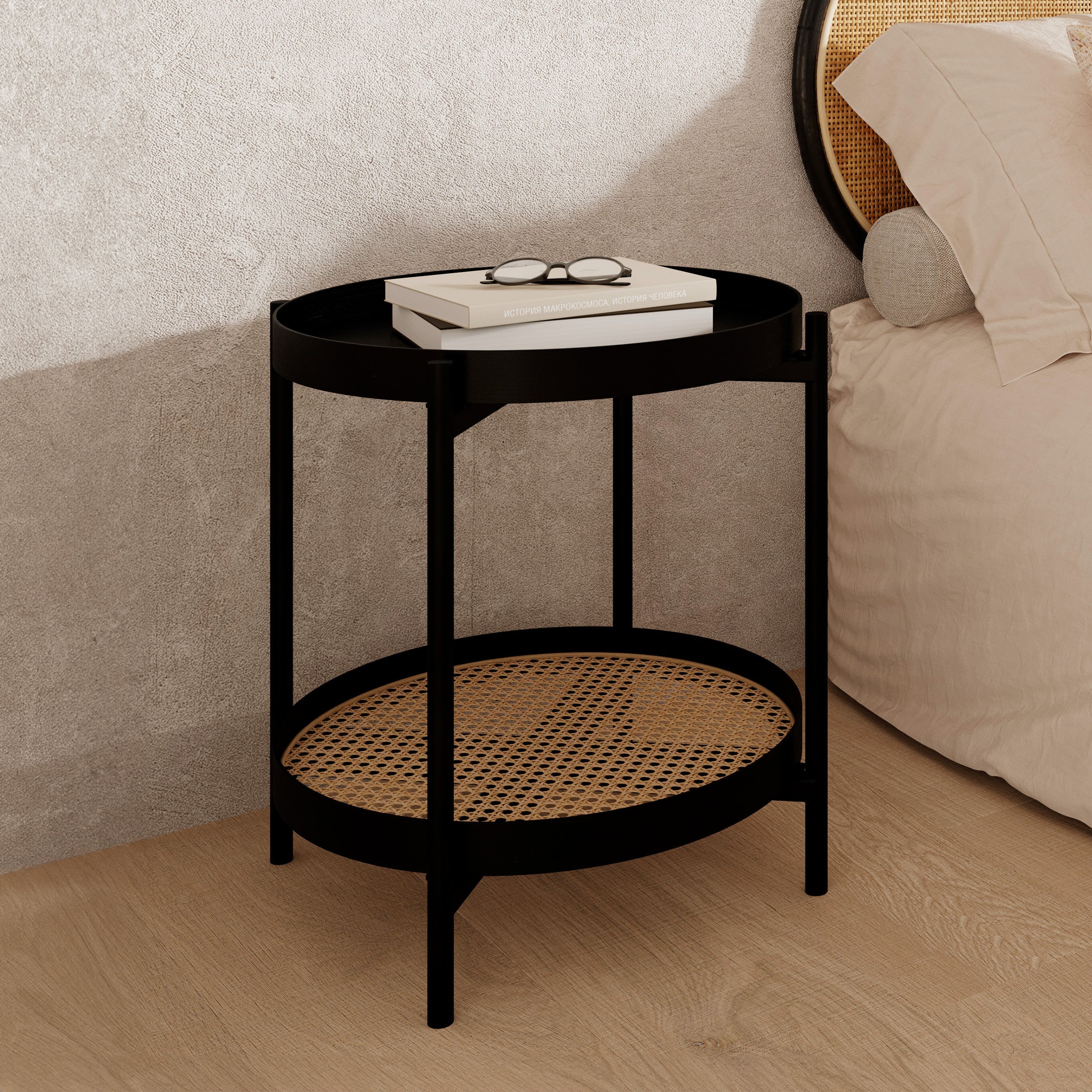 Lukut - Mesa De Centro De Mimbre Y Madera De Mindi Negra