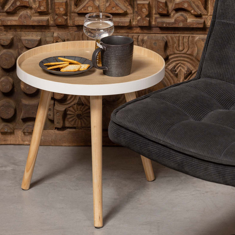 False - Table Basse Ronde Trépied - Bois clair