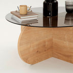 Bully - Mesa de centro redonda - Vidrio templado y madera - Madera clara