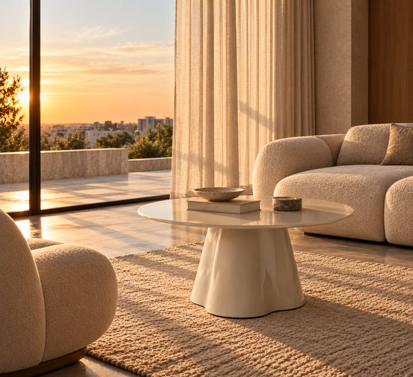 Sugi - Round coffee table 80 cm - Tempered glass - Beige