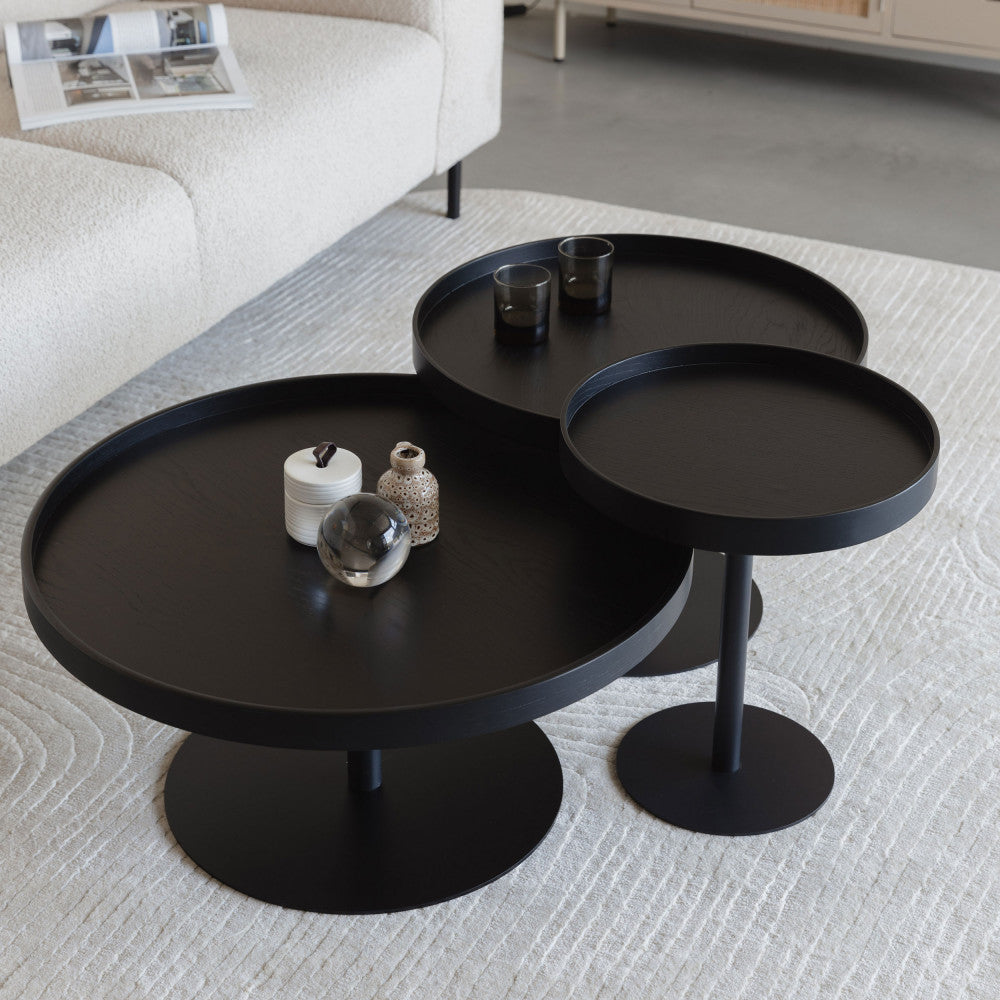 Yuri - Round Side Table, 45 cm - Wood and Metal - Black
