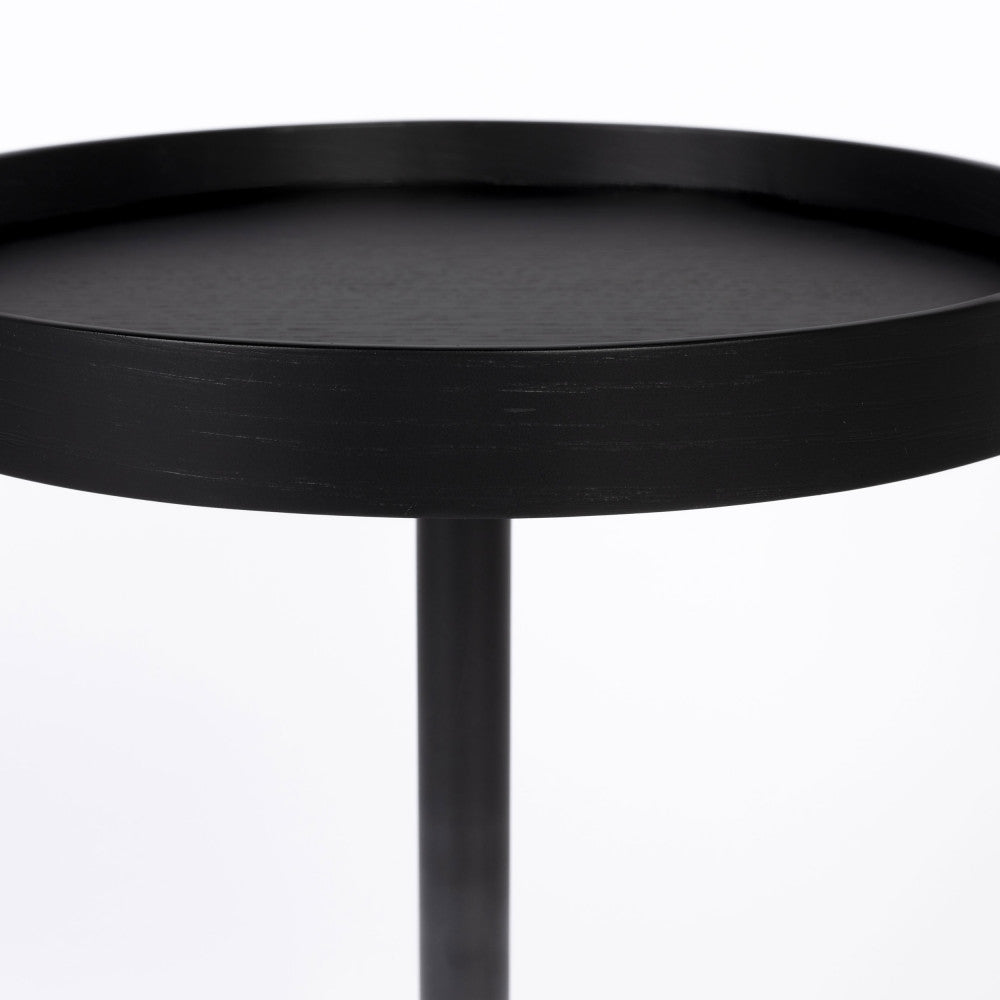 Yuri - Round Side Table, 45 cm - Wood and Metal - Black