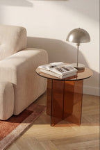 Boston - Round Side Table - Glass - Brown