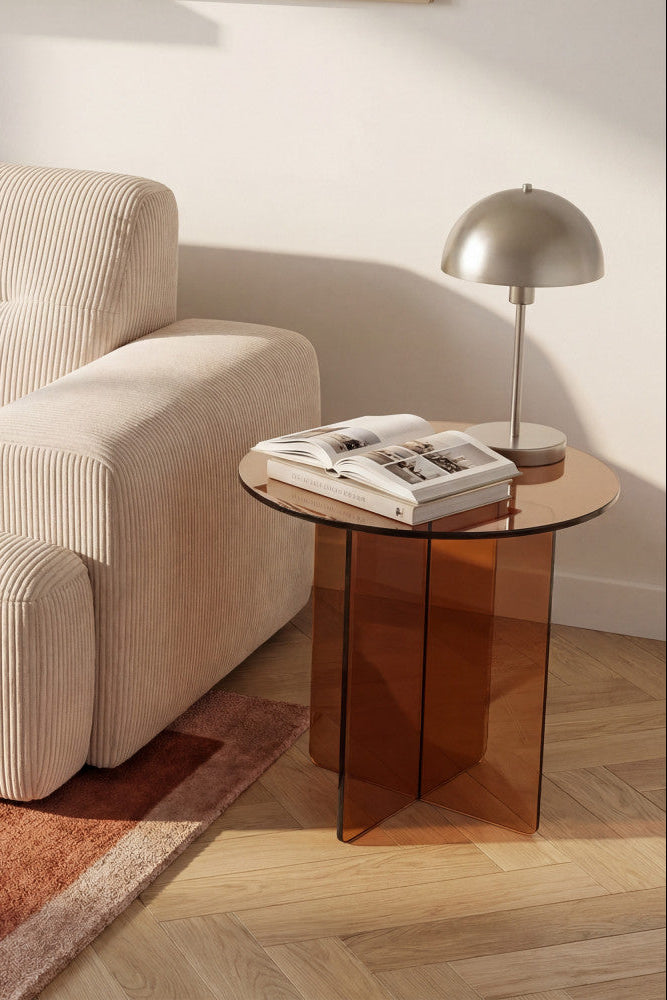 Boston - Round Side Table - Glass - Brown