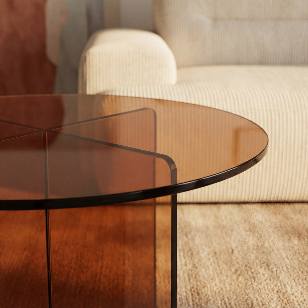 Boston - Round Side Table - Glass - Brown