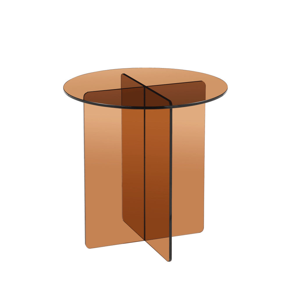 Boston - Round Side Table - Glass - Brown