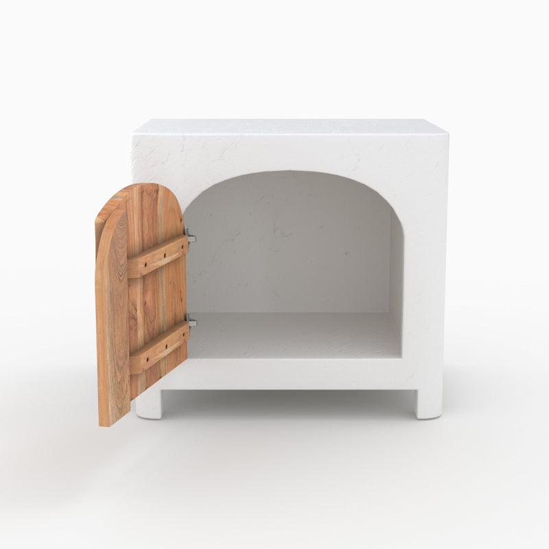 Table de chevet Fira en plâtre blanc cassé et bois d'acacia