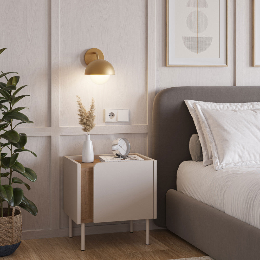 Boxy - 1-Door Bedside Table And Metal - Wood - Beige