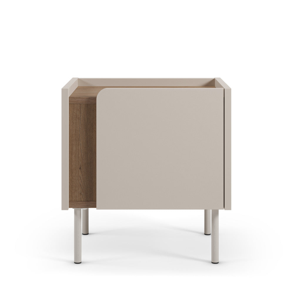 Boxy - 1-Door Bedside Table And Metal - Wood - Beige
