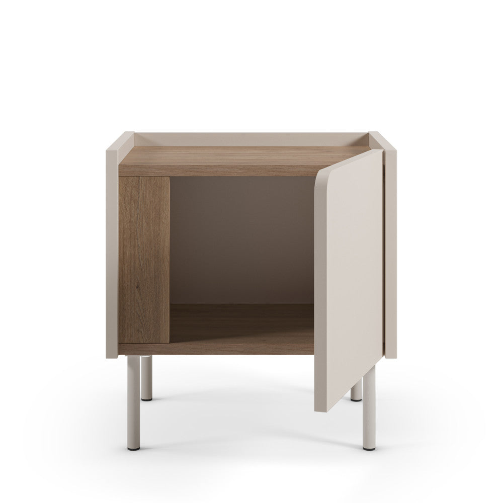 Boxy - 1-Door Bedside Table And Metal - Wood - Beige