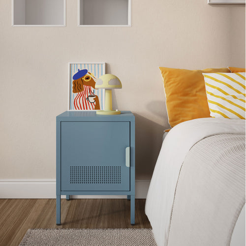Adel - Table De Chevet 1 Porte - Métal - Bleu glacier