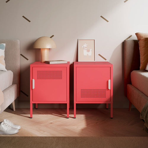 Adel - Table De Chevet 1 Porte - Métal - Rose