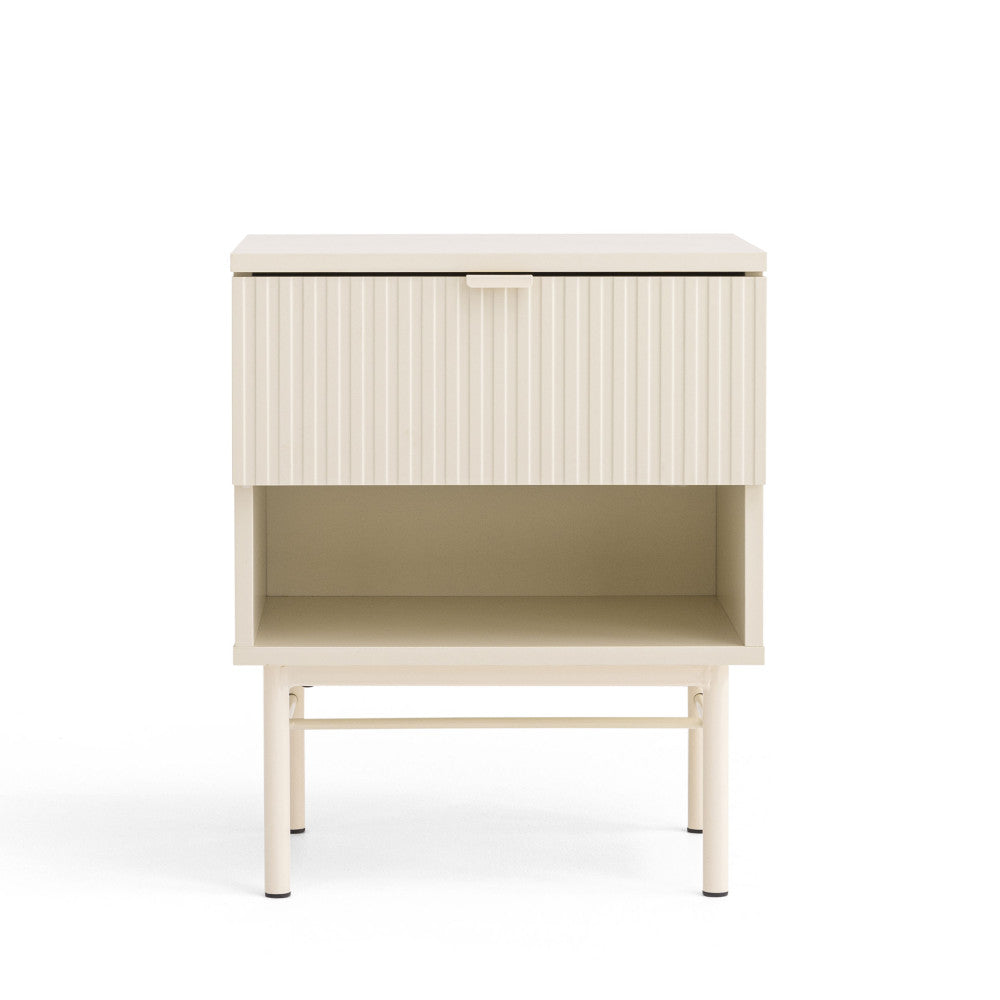 Molly - Table De Chevet 1 Tiroir, 1 Niche - Bois Et Métal - Crème
