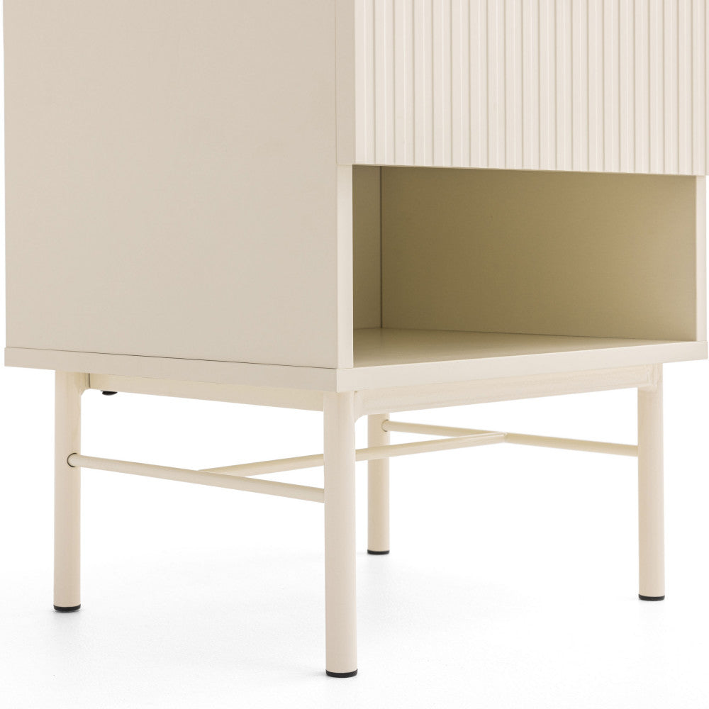 Molly - Table De Chevet 1 Tiroir, 1 Niche - Bois Et Métal - Crème