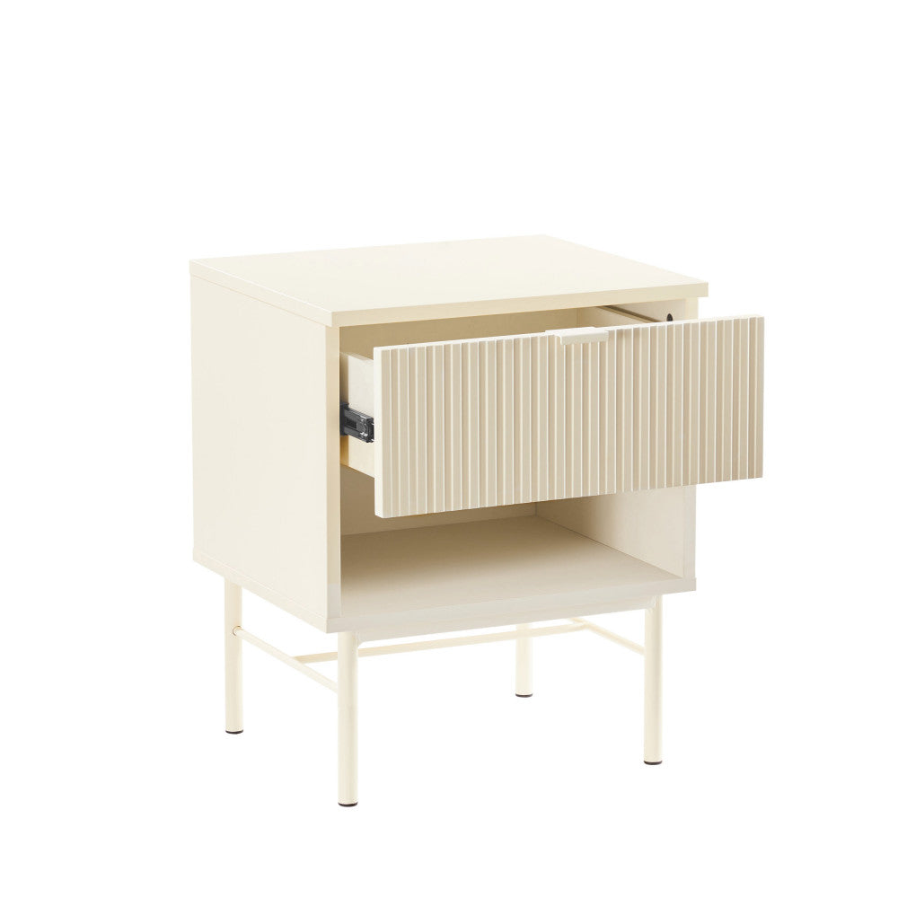 Molly - Table De Chevet 1 Tiroir, 1 Niche - Bois Et Métal - Crème