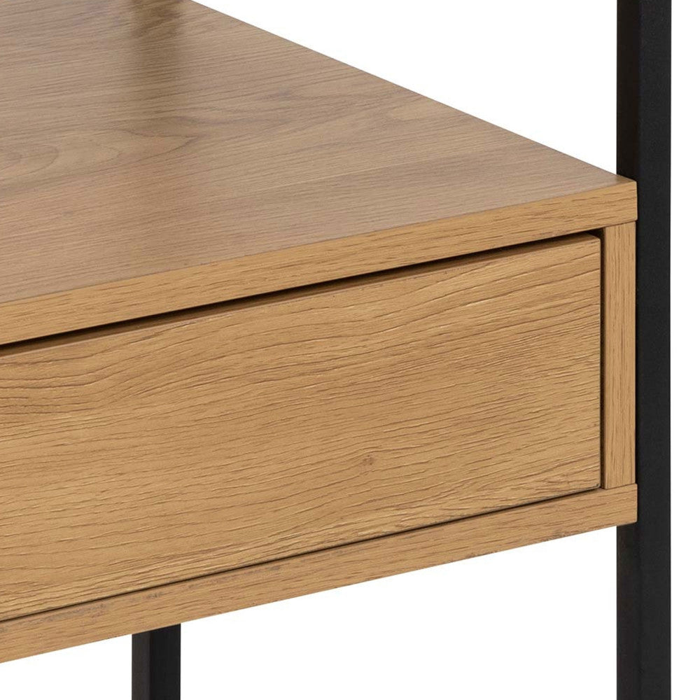Luma - Table De Chevet 1 Tiroir - Verre, Bois Et Métal - Bois Clair