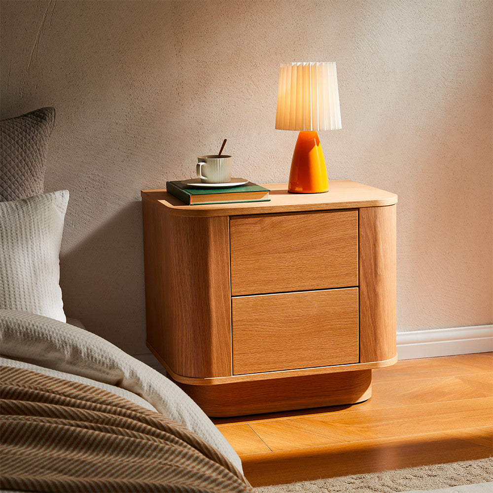 Navan - Mesita de noche de 2 cajones - Madera - Madera clara
