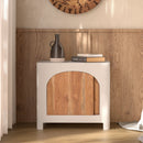 Table de chevet Fira en plâtre blanc cassé et bois d'acacia