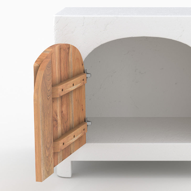Table de chevet Fira en plâtre blanc cassé et bois d'acacia