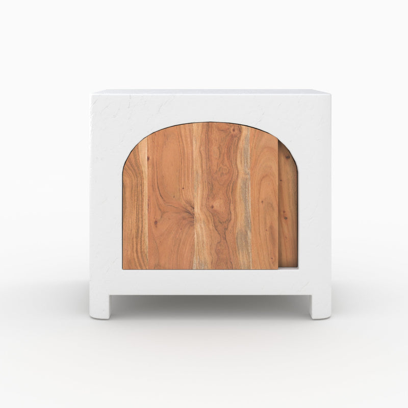 Table de chevet Fira en plâtre blanc cassé et bois d'acacia