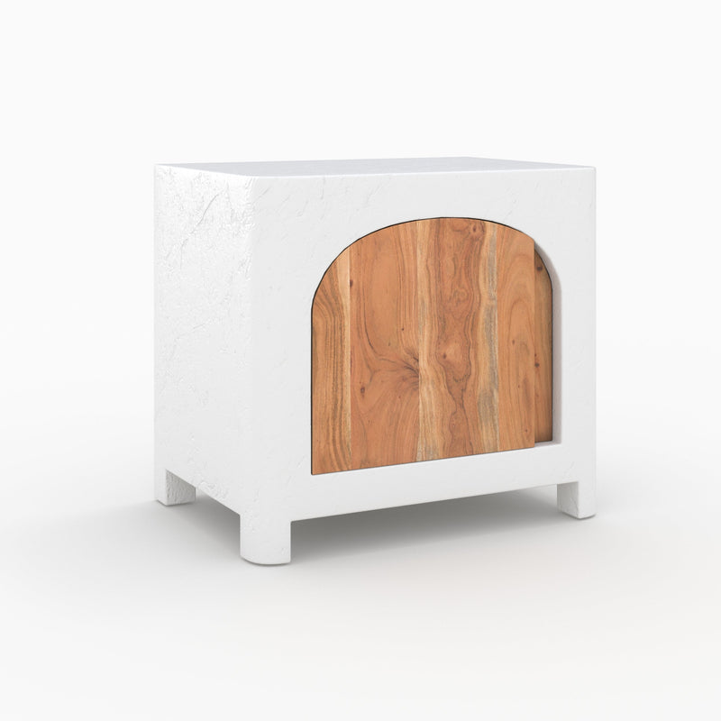 Table de chevet Fira en plâtre blanc cassé et bois d'acacia