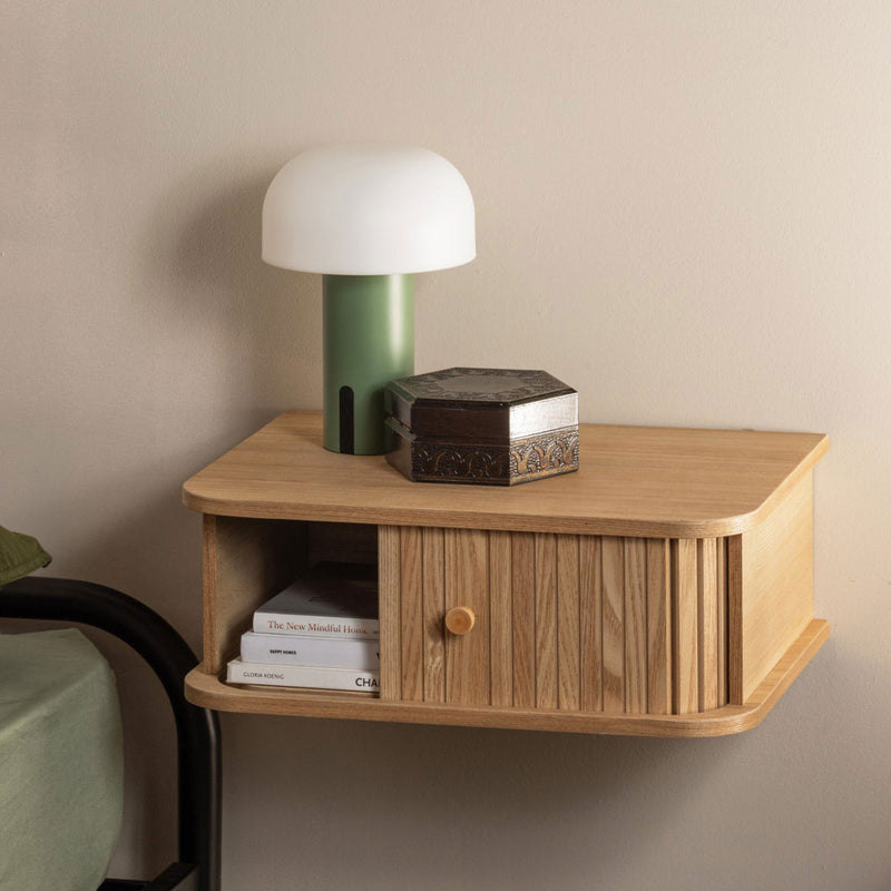 Jena - Table De Chevet Suspendue 1 Porte Coulissante - Bois - Bois clair