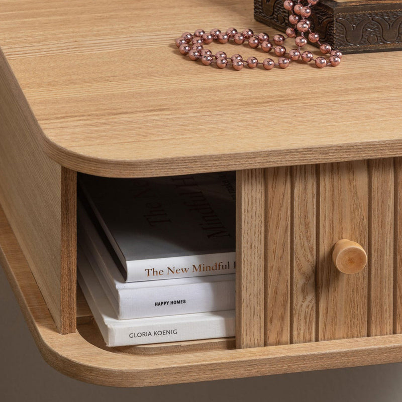 Jena - Table De Chevet Suspendue 1 Porte Coulissante - Bois - Bois clair