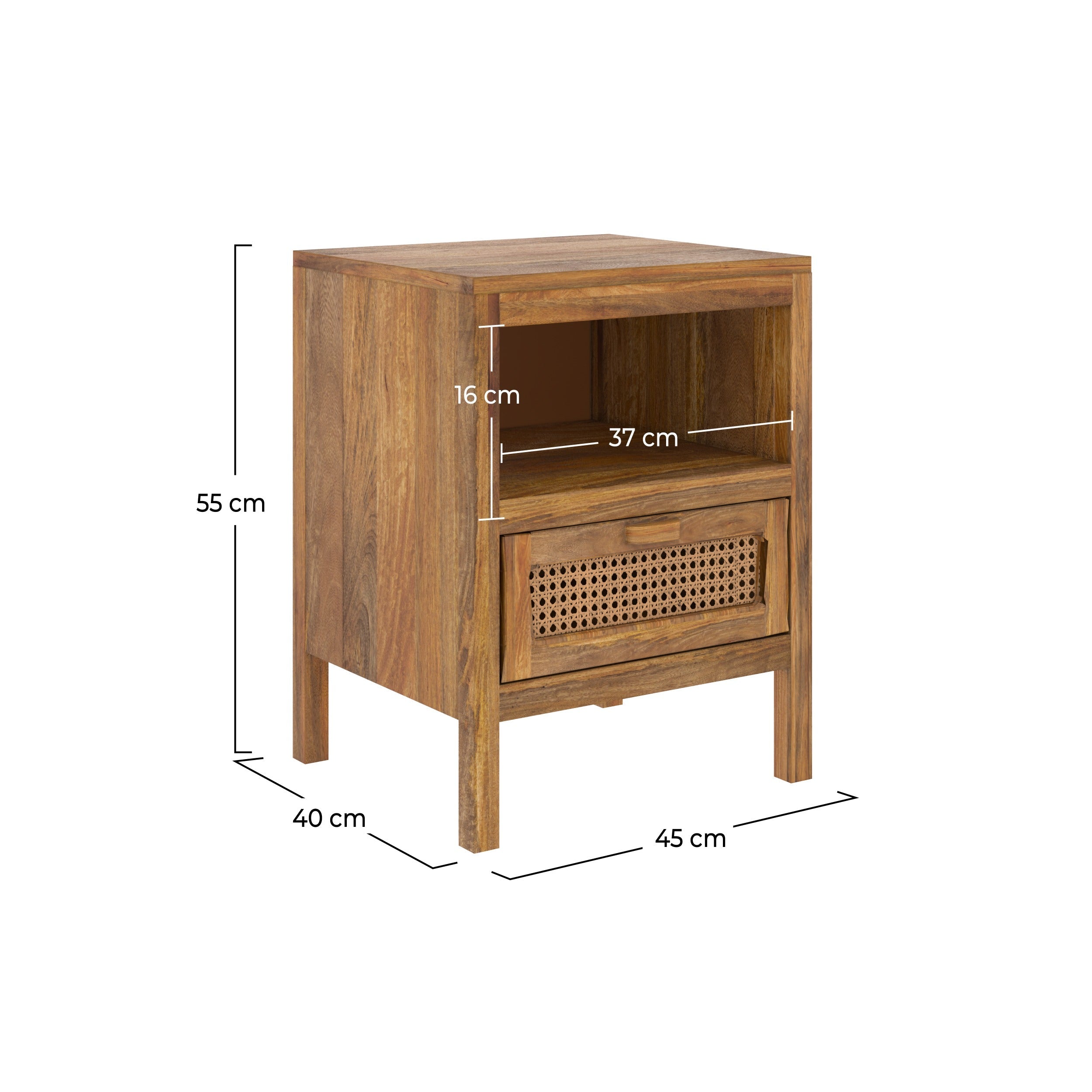 Tiki - Table De Chevet En Bois De Manguier Et Cannage, 1 Tiroir Et 1 Niche