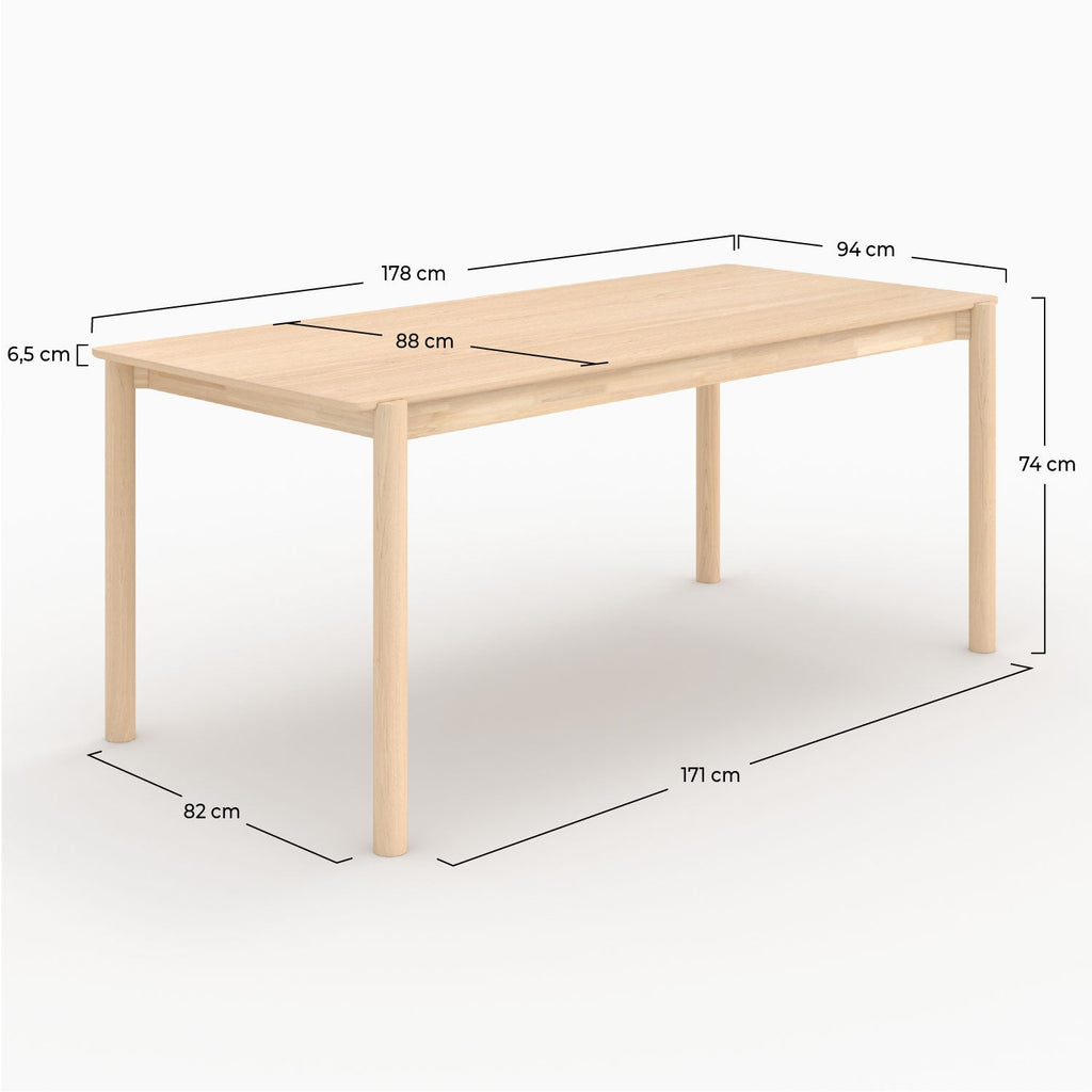 Irène - Mesa rectangular de chapa de fresno efecto blanqueado 6 plazas